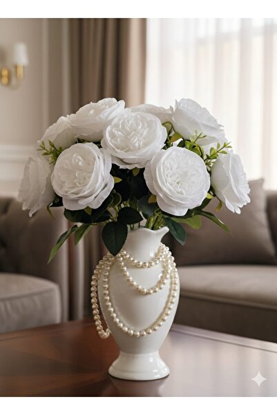 YASİMA 10 Heads White English Rose Special Day and Home Decoration