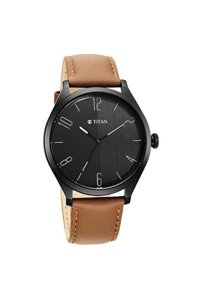 Titan ساعة رجالية من الجلد بمينا أسود، موديل 1865NL01 - تصميم كلاسيكي، حركة ك...