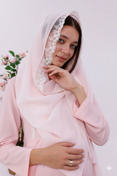 Mio Vero Women's Powder Chiffon Special Lace Maternity Shawl