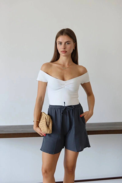 Alfanora شورت من قماش الموسلين برباط أنثراسايت pt