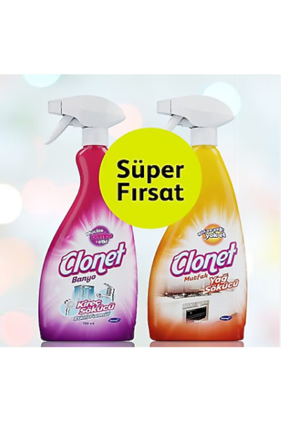 Clonet Banyo Kireç Sök. + Mutfak Yağ Çözücü Sprey 1+1