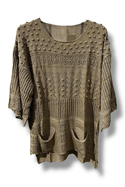 SUMEF 38-48 Size Compatible Mercerized Knitwear Blouse – Textured Patterned Brown