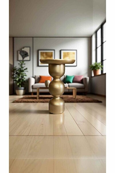 Simillo Home&Living Doğal Ahşap Mantar Sehpa Tekli Altın Renk Yan Sehpa Modeli
