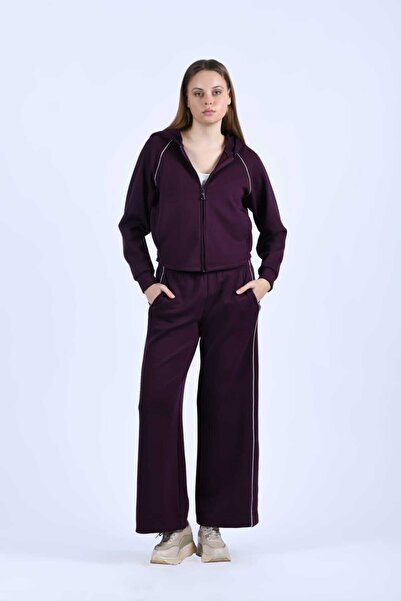 la luce Bordo Crop Kesim Fermuarlı Eşofman Üstü - QV21