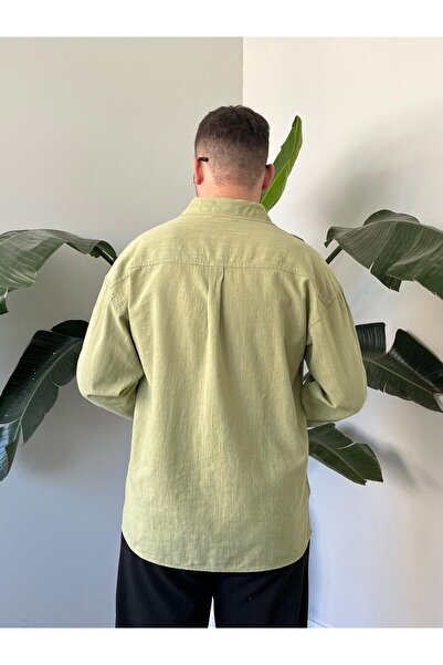 Quik-max Flamlı Yıkamalı Oversize Keten Gömlek