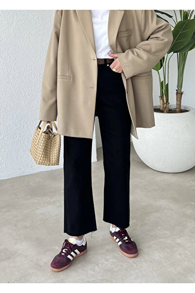 MODA AKSA ( 1085 )ZARA MODEL ULTRA YÜKSEK BELLİ KESİK DÜZ PAÇA SİYAH JEANS