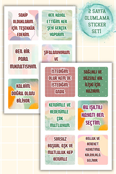 birikiyedi 2 Sayfalık Olumlama Sticker Seti/Manifest/Motivasyon/Bullet Journa...