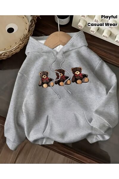 LELVANİ سترة بغطاء رأس بطباعة ثلاثية الأبعاد على شكل دمية دب للجنسين