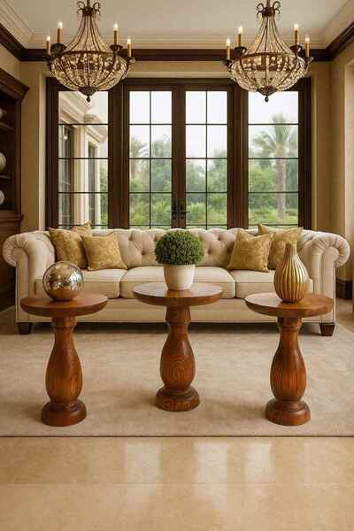 Simillo Home&Living Ahşap Mantar Sehpa 3’lü Set Meşe Renk Modern Zigon Sehpa