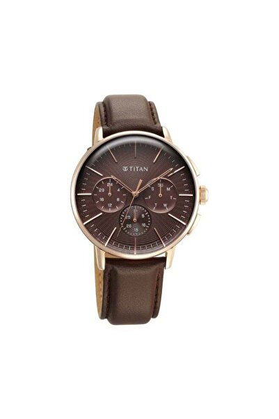 Titan Light Leathers Men's Watch 90200WL01 – Brown Dial, Brown Leather Strap, Multifunction Quartz