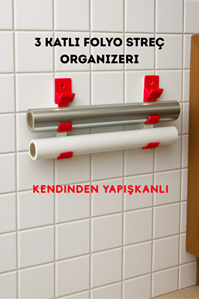 SUPERPUP STREÇ FOLYO RULO ORGANİZERİ 3 KATLI KIRMIZI DÜZENLEYİCİ YAPIŞKANLI