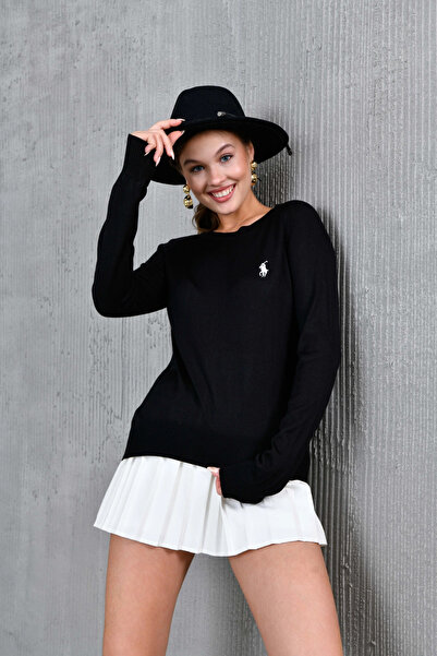 Park Karon Pulover tricotat cu dungi brodate guler rotund pentru femei 10285.Vsc