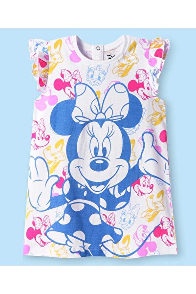 Babyhug Disney قميص نوم بأكمام مكشكشة ورسومات ميني ماوس - أبيض