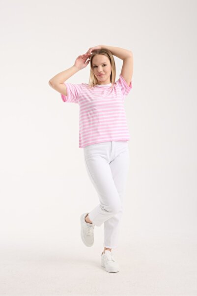 G-FOX Women's 100% Cotton Comfortable Fit Horizontal Striped Basic Crew Neck Short Sleeve Casual T-Shirt 6014