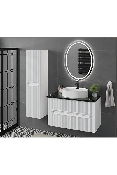 ROSEART BANYO ŞAHİKA 100CM BANYO DOLABI SETİ AYNA + SERAMİK LAVABO + ALT MODÜ...