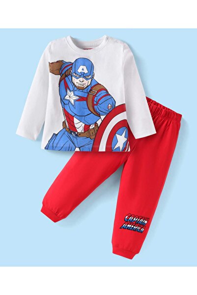 Babyhug Marvel بدلة نوم مزينة برسومات كابتن أمريكا - أحمر وأبيض