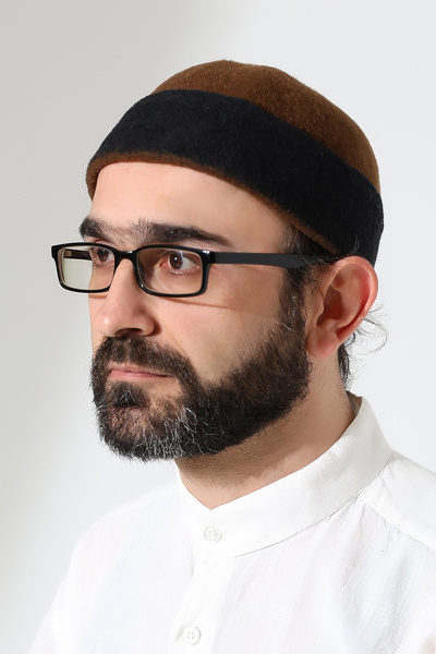 ihvan online Men's Two-Color Felt Wool Dervish Turban - Brown Black