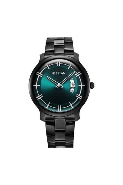 Titan ساعة رجالية كلاسيكية من ديستنكتا 90170NM01 - مينا أخضر، سوار من الفولاذ...