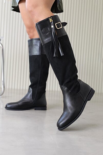 Stil Durağı selero model 2 cm topuklu yeni sezon uzun çizme SIY.SUET