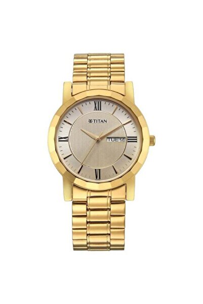 Titan ساعة كرونوغراف رجالية 1644YM06 - مينا بلون الشمبانيا، سوار من الفولاذ ا...