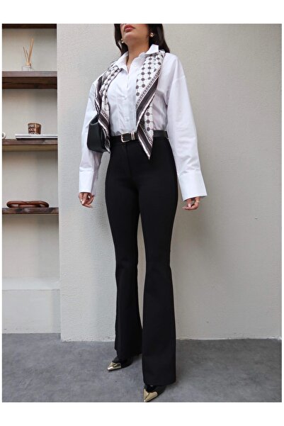 ESRAHELVACI Flared Leggings Trousers with Belt