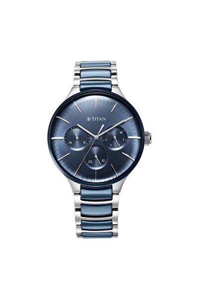 Titan Ceramic Fusion Men's Watch 90148KD02 – Midnight Blue Dial, Dual-Tone Bracelet