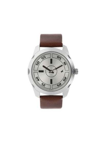 FASTRACK 3123SL02 Men’s Analog Watch – Silver Dial, Brown Leather Strap, Quar...