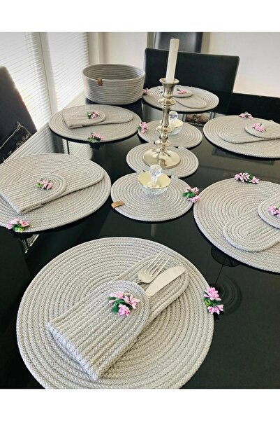 ESSENSE HOME & LİVİNG Yuvarlak El Dokuması Amerikan Servis Supla Runner Peçet...
