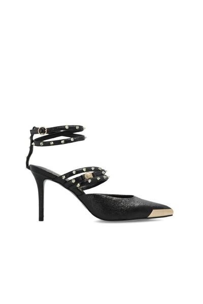 Versace Kadın Badem Burun Yüksek İnce Topuk Deri Klasik Model Siyah Ayakkabı 79VA3S55ZS872-899