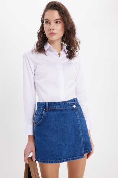 Tudors Kadın Slim Fit Non-Iron Pamuklu Vücuda Oturan Pensli Beyaz Gömlek