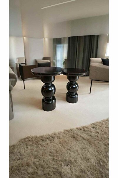 Simillo Home&Living Doğal Ahşap Yan Sehpa Seti 2’li Siyah Renk Zigon ve Fiskos