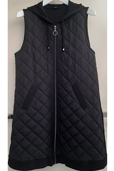 N.Y.YILDIZ Star Front Quilted Back 2-Ply Thick Combed Cotton 95 cm Long with Pockets and Zippered Hooded Vest