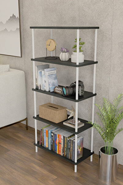 BARIN DESIGN 5 Raflı Modern Metal Gövdeli Kitaplık Çevir-Tak Kolay Kurulum Ça...