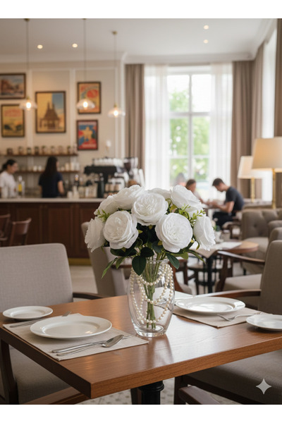 yapay çiçek evi 35 cm İngiliz şakayık gülü beyaz renk ev vazo dekor