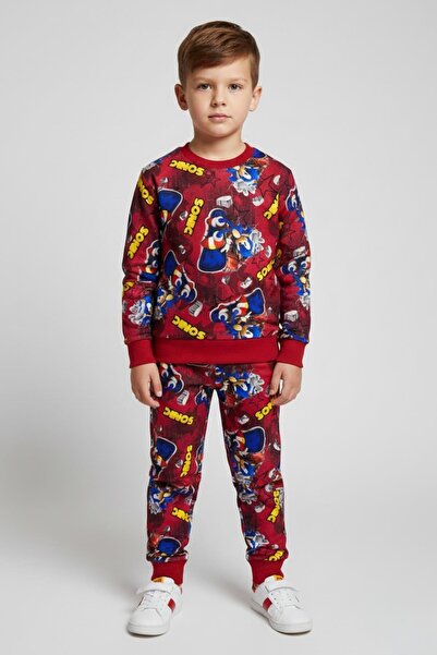 NEWKİDS Печатен 2-слоен памучен джърси комплект за момчета в червен цвят