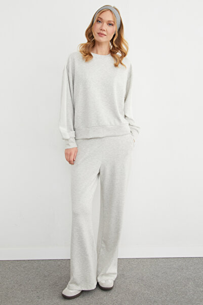 Fulla Moda Crew Neck Modal Sweatshirt with Stripe on the Sleeve