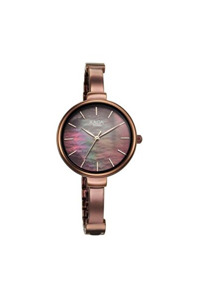 Titan ساعة راجا شوستوبر النسائية 95273QM01 - مينا بني بنمط أشعة الشمس، سوار بلون الذهب الوردي