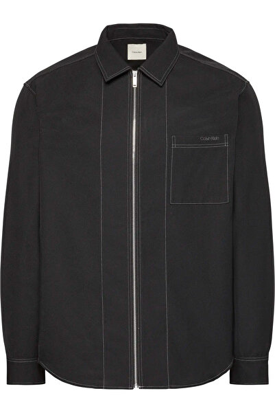 Calvin Klein LS GABARDINE RLXED OVERSHIRT Erkek Siyah Fermuarlı Ceket
