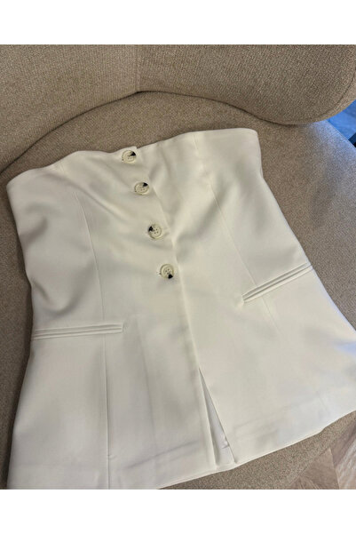 her place QZ düğme detaylı straplez bluz