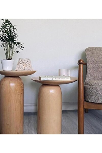 Simillo Home&Living Masif Ahşap Yan Sehpa Takımı 2’li Naturel Renk Zigon Fisk...
