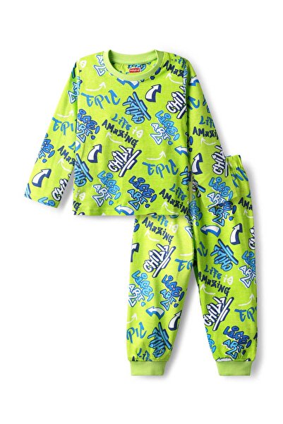 Babyhug Cotton Knit Full Sleeves Co-ords Night Suit with Text Print - Limegreen