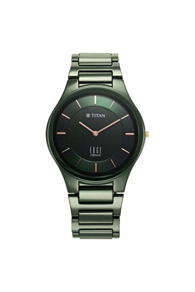 Titan Men’s Chronograph Watch 1696QC06 – Glossy Green Dial, Green Ceramic Strap, Sleek Executive