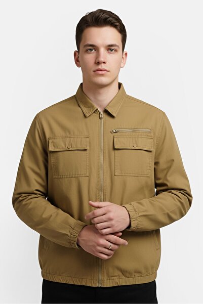 Threadbare Men Plain Jacket Shirt, Olive