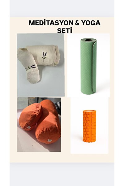 SUNYOGA Meditasyon ve Yoga Seti – Karabuğday Kabuğu Dolgulu Minder, Göz Yastığı + Şal, Bolster, Mat