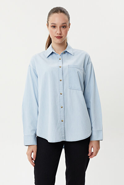 Twister Jeans BG 815 İce Blue Tek Cep Rahat Kesim Kadın Kot Gömlek Açık Mavi