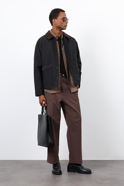 Antioch Black Contrast Collar Men's Coat