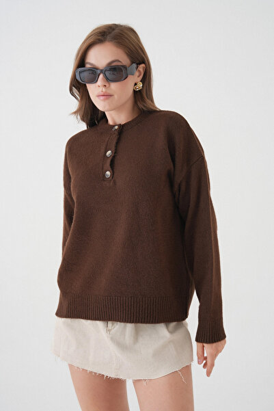 Park Karon Women's Crew Neck Button Detail Knitwear Sweater 8623