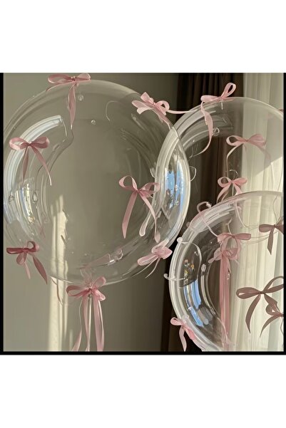 edalle Pembe Fiyonk Balon Seti, 5 Büyük-20 Küçük Saten Kurdele Fiyonk, Doğum Günü, Süs, Hazır Fiyonk, Set,