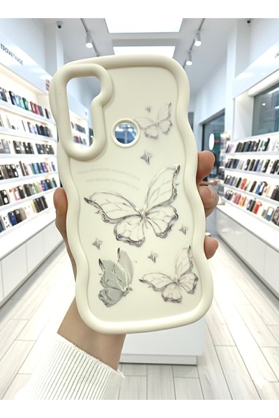OVADA XIAOMI NOTE 8 Uyumlu Kamera Koruma Çıkıntılı Dalga Kenarlı Kelebek Baskılı Silikon Kılıf