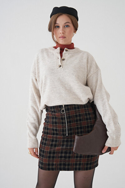 Park Karon Women's Crew Neck Button Detail Knitwear Sweater 8623